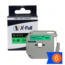 KIT Fita para rotulador M-k721 9mmX8m Preto/Verde Compativel - XFULL